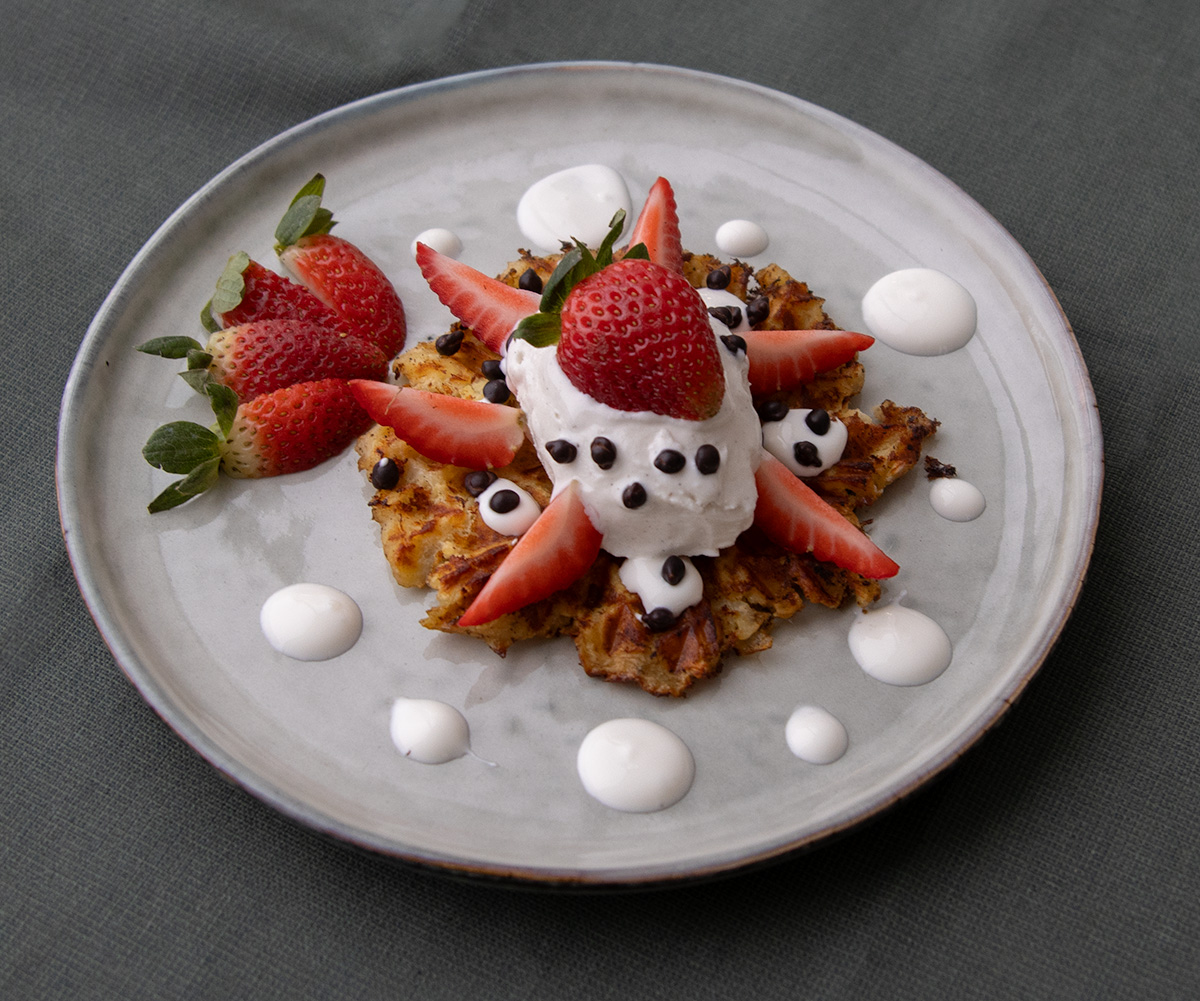 Potatisvåffla Dessertvåffla med jordgubbar